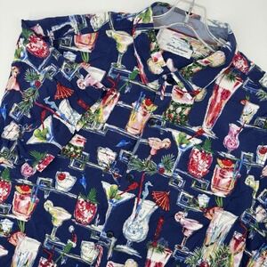 Tommy Bahama Cocktail Print Shirt Mens XXL Blue Hawaiian Camp Button Up Vacation